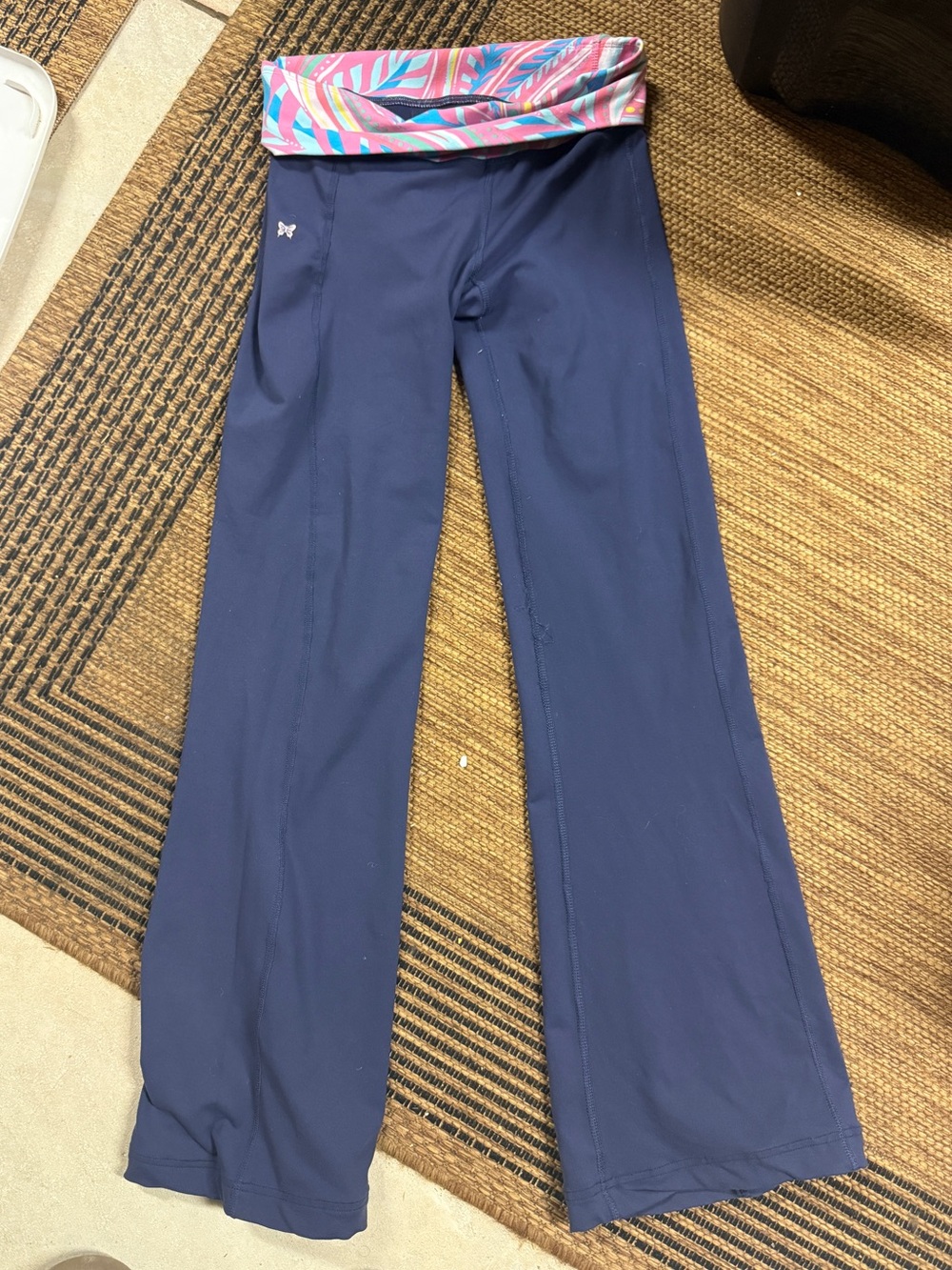 Lilly Pulitzer Navy Leggings with Pink & Teal Fold-Over Waistband
